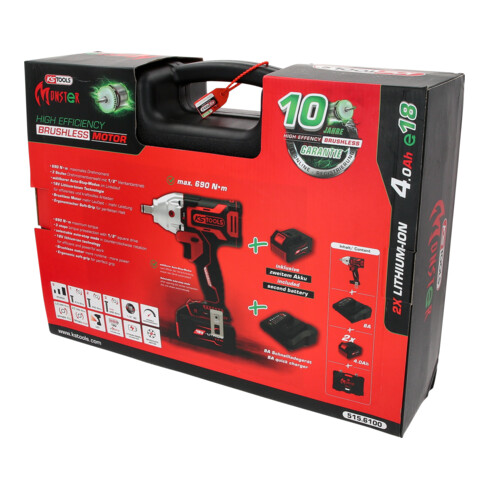 KS Tools eMONSTER 1/2" brushless accu-slagschroefmachineset, 9-dlg