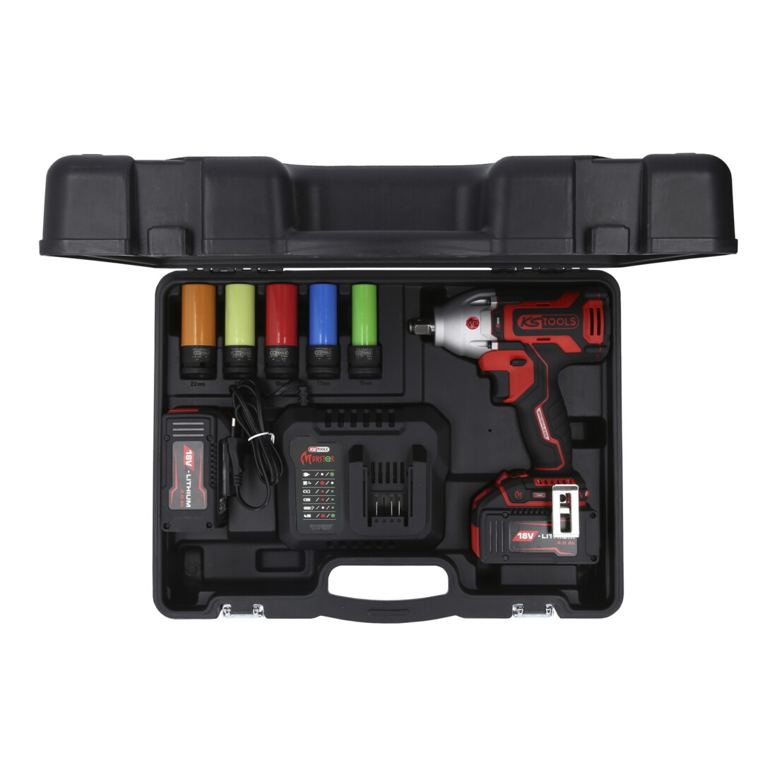 KS Tools eMONSTER 1/2“ Brushless-Akku-Schlag-Schrauber-Satz, 9-tlg