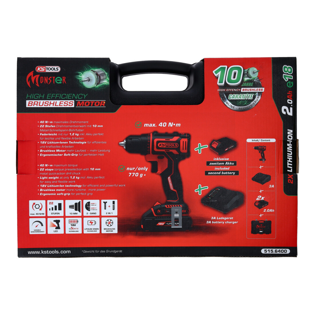 KS Tools eMONSTER brushless accuslagschroef-/boormachineset, 4-dlg