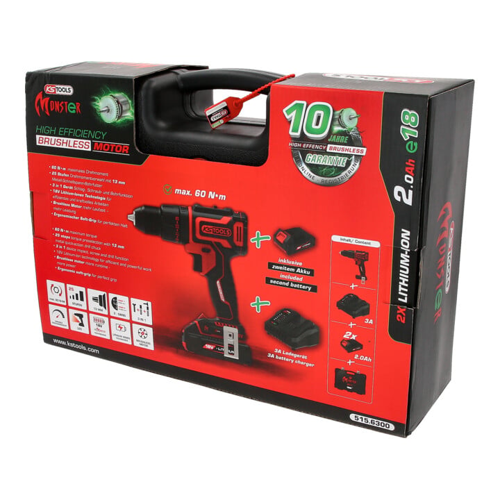KS Tools eMONSTER brushless accuslagschroef-/boormachineset, 4-dlg