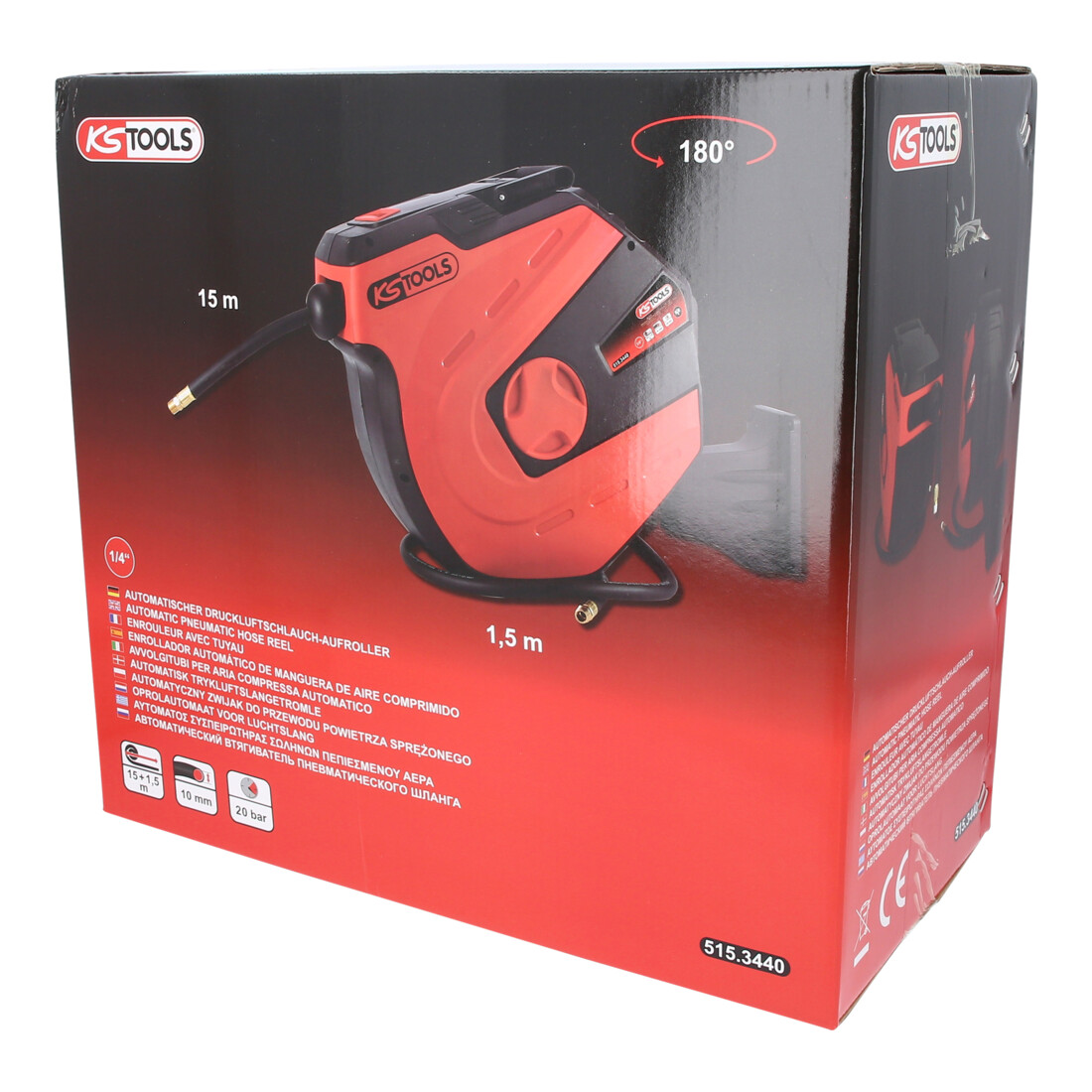 KS Tools Enrouleur automatique de tuyau d'air comprimé, diamètre 10mm x 15m