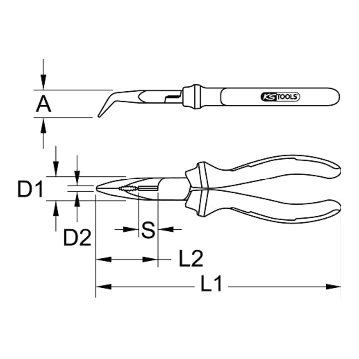 KS Tools ERGOTORQUE VDE Flachrundzange, gebogen, 165mm