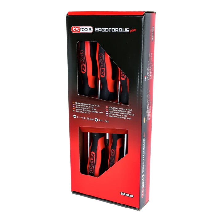 KS Tools ERGOTORQUEplus Schraubendreher-Satz, 6-teilig Schlitz, PZ