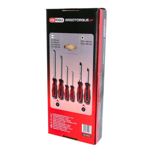 KS Tools ERGOTORQUEplus schroevendraaierset, 6 stuks met sleuf, PZ