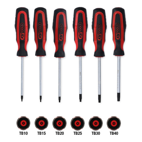 KS Tools ERGOTORQUEplus schroevendraaierset, 6 stuks, Torx met gat