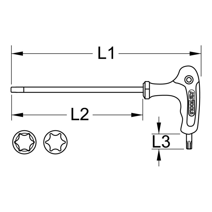 KS Tools ERGOTORQUEplus T-greep inbussleutel TX kogelkop,T6