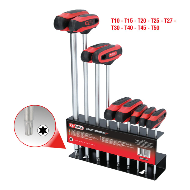 KS Tools ERGOTORQUEplus T-greep TX haakse steeksleutelset, 9-delig