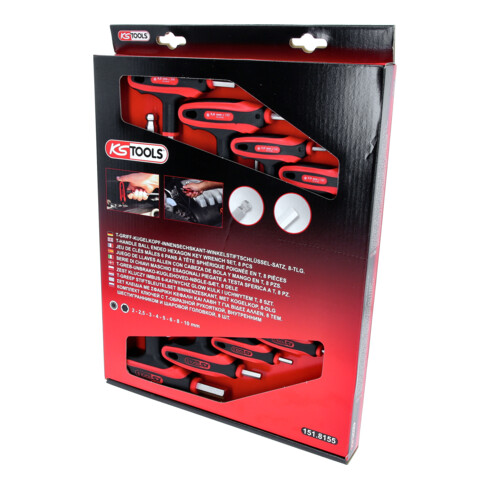KS Tools ERGOTORQUEplus T-Griff-Innensechskant-Kugelkopf-Schlüssel-Satz, 8-teilig