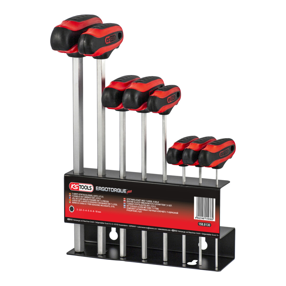 KS Tools ERGOTORQUEplus T-Griff-Innensechskant-Schlüssel-Satz, 8-teilig