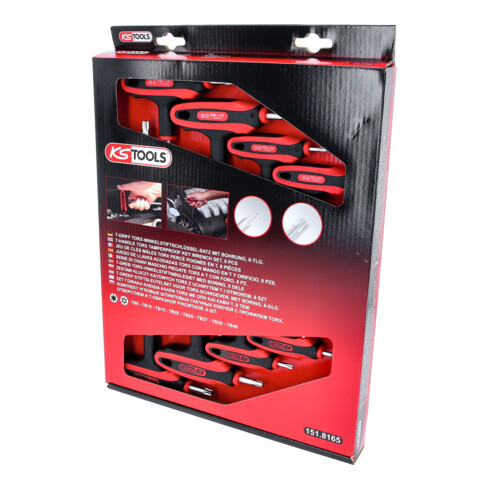KS Tools ERGOTORQUEplus T-Handle TX-Angled socket wrench set, 8 piecesHole