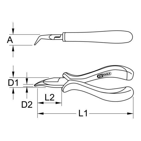 KS Tools ESD naaldbektang, gebogen, zonder snede, 130 mm gebogen, lange bekken