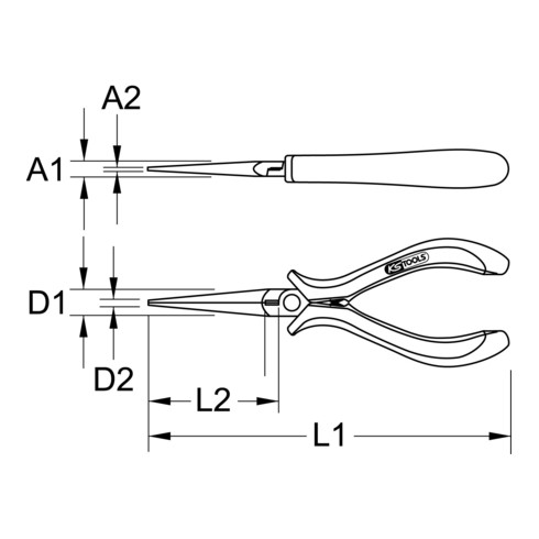 KS Tools ESD naaldbektang, recht, zonder snede, 130 mm, rechte bekken