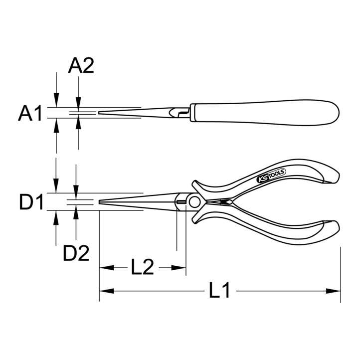 KS Tools ESD Rundzange, gerade, ohne Hieb, 130mm