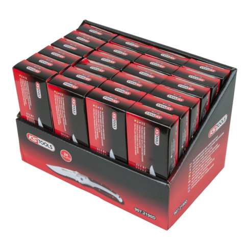 KS Tools Espositore per coltelli pieghevoli con serratura e borsa, acciaio Inox, 24pz.