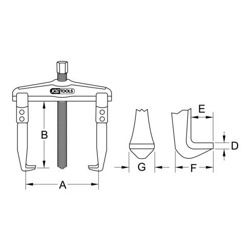 KS Tools Estrattore universale a 2 bracci, ganci estesi G3/4x14gx280