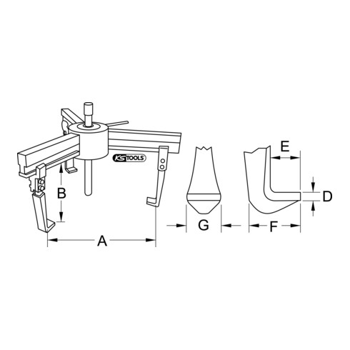 KS Tools Estrattore universale a 3 bracci, per carichi pesanti, 120-650mm