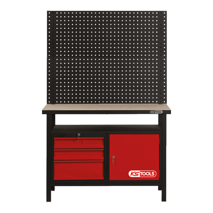 KS Tools Etabli d'atelier 1 porte + 3 tiroirs 840x1200x600mm