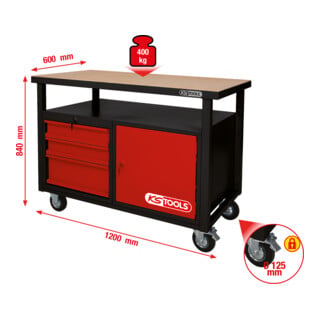 KS Tools Etabli d'atelier 1porte,3 tiroirs,roues 840x1200x600mm