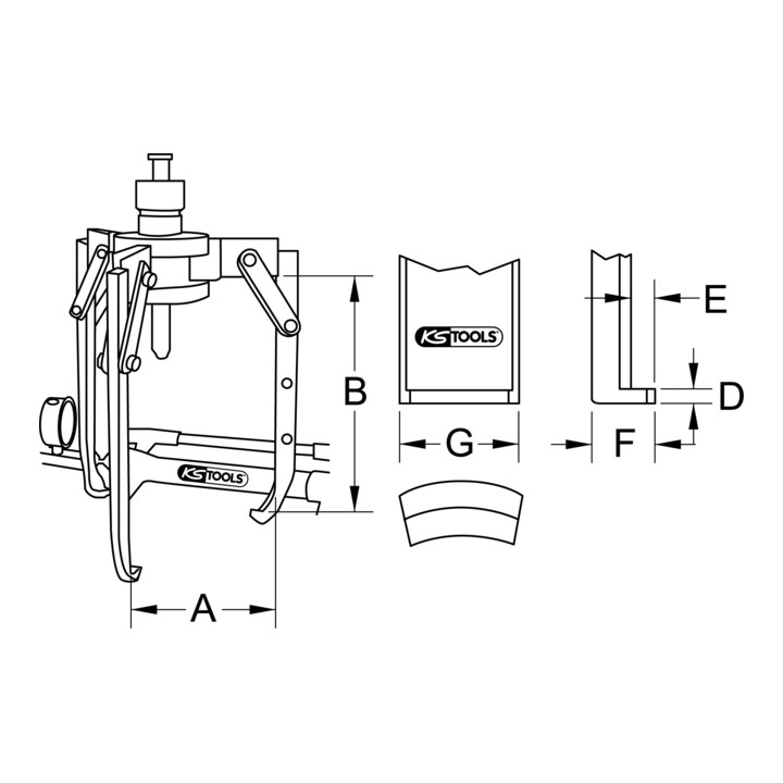 KS Tools Extracteurs universels hydrauliques à trois griffes, 15 t