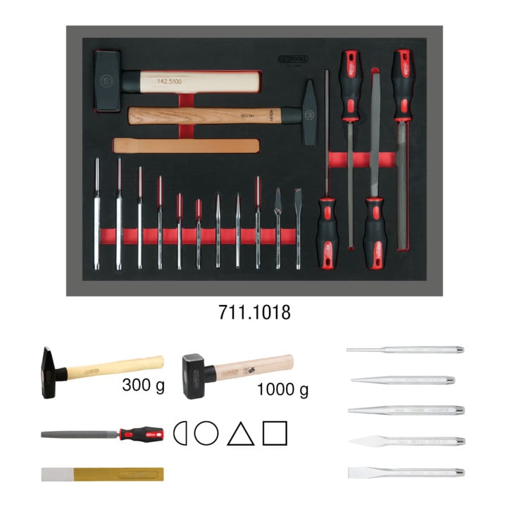 KS Tools Feilen-, Meißel- und Hammer-Satz, 18-tlg. in 1/1 Systemeinlage