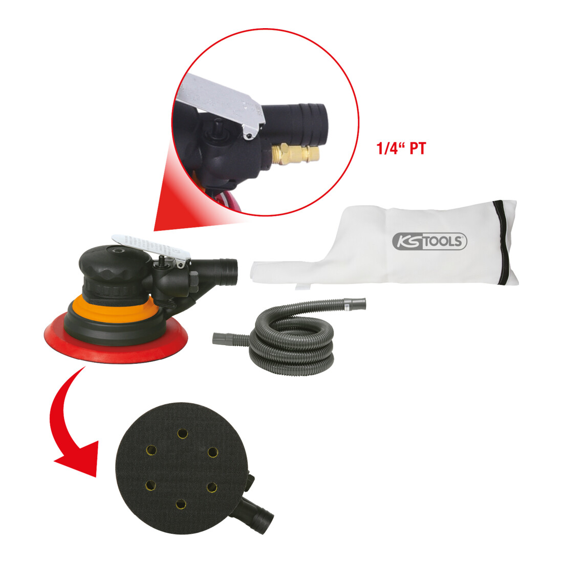 KS Tools Feinschliff-Exzenterschleifer mit Staubabsaugung
