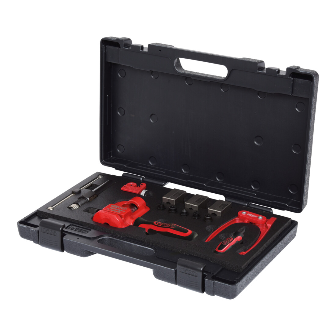 KS Tools FLAREFIX 1 Universal-Bremsleitungs-Bördelgerät-Satz mit Hydraulik-Spindel, 16-tlg.