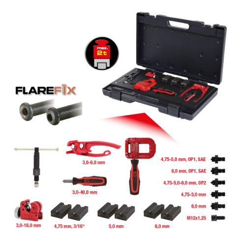 KS Tools FLAREFIX 1 Universal-Bremsleitungs-Bördelgerät-Satz mit Hydraulik-Spindel, 16-tlg.