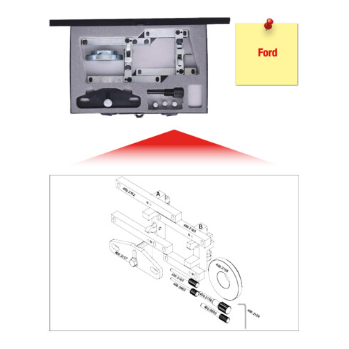 KS Tools Ford - Motoreinstell-Werkzeug-Satz, 9-teilig für 1,0 l Motoren, 3 Zylinder EcoBoost (>2012)