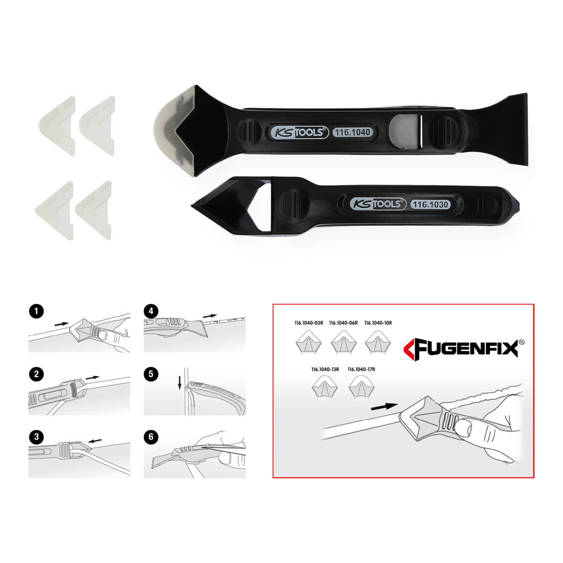 KS Tools FUGENFIX siliconen schraper- en trekkerset, 7 delig