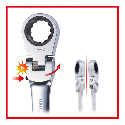 KS Tools GEARplus Gelenk-Ratschenringmaulschlüssel feststellbar, 18mm