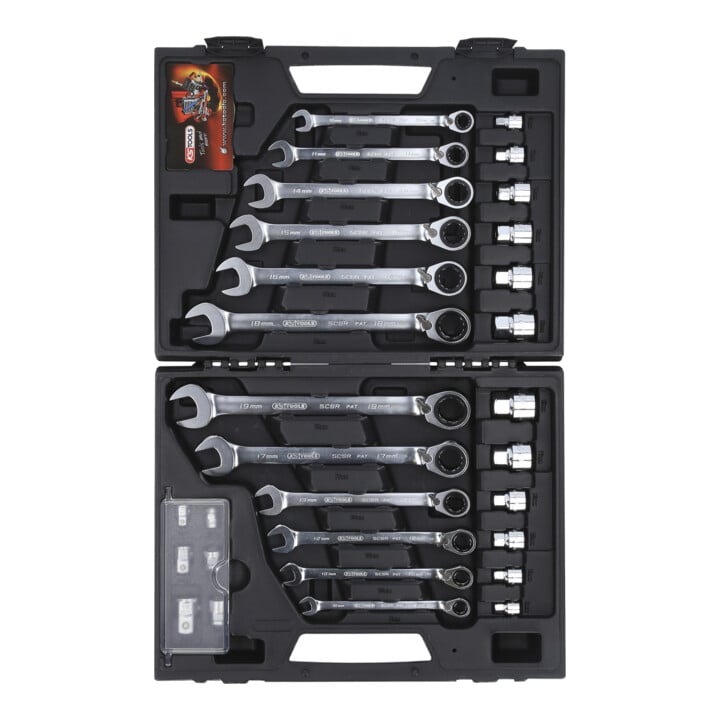 KS Tools GEARplus RINGSTOP-Ratschenringmaulschlüssel-Satz, 30-teilig mit Adapter