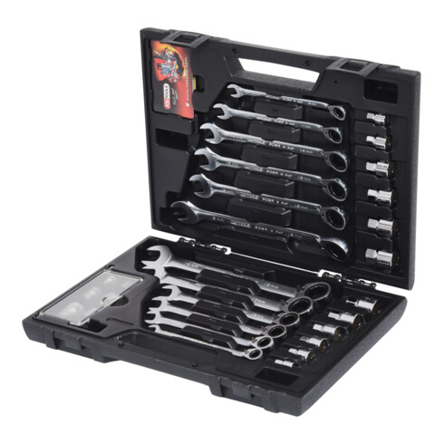 KS Tools GEARplus RINGSTOP-Ratschenringmaulschlüssel-Satz, 30-teilig mit Adapter