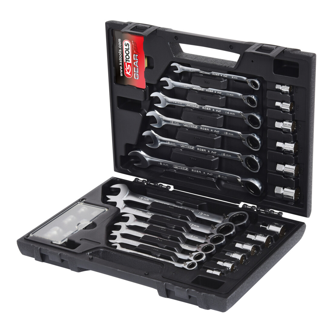 KS Tools GEARplus RINGSTOP-Ratschenringmaulschlüssel-Satz, 30-teilig mit Adapter