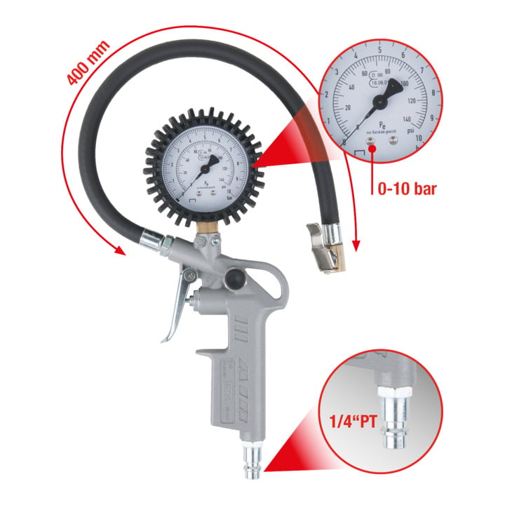 KS Tools gekalibreerde perslucht bandenspanningsmeter, 0-10 bar