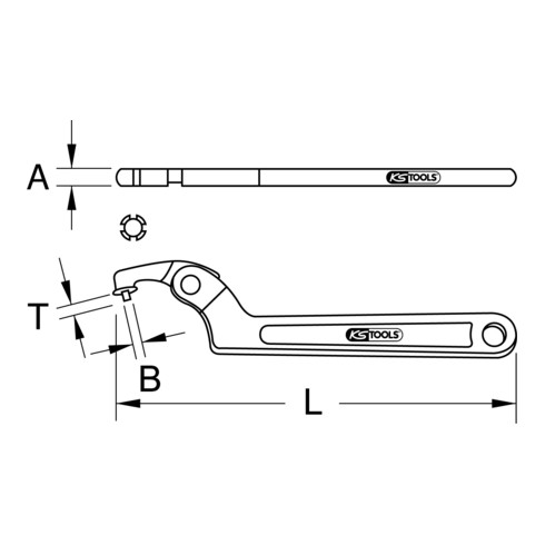 KS Tools Gelenk-Hakenschlüssel mit Zapfen, 114-158mm