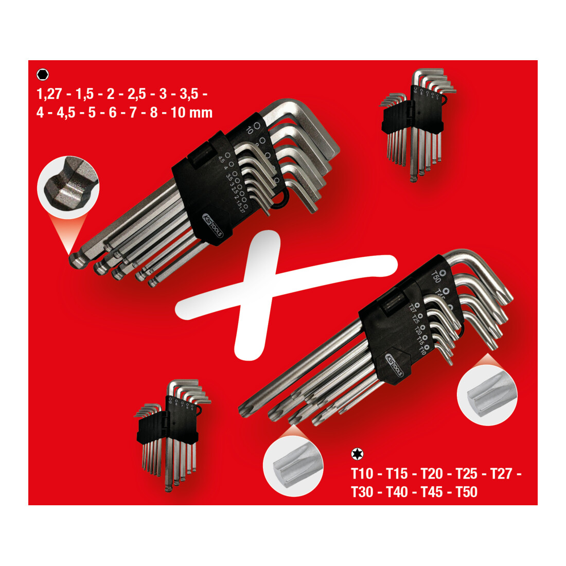 KS Tools Haakse stiftsleutelset, TX, inbus, 22-dlg