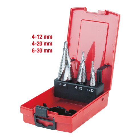 KS Tools HSS Co 5 Stufenbohrer-Satz, Kunststoffkassette 3-teilig