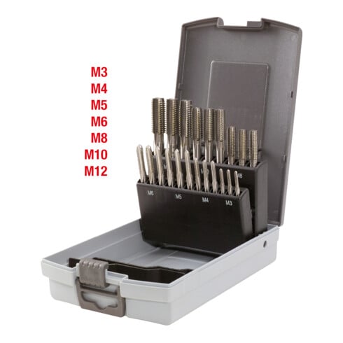 KS Tools HSS CO Handgewindebohrer-Satz M, Kunststoffkassette 21-teiligM3-M12