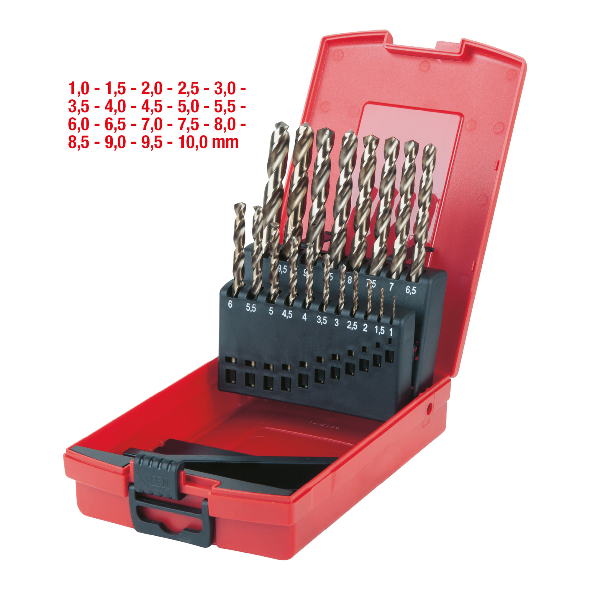 KS Tools HSS-G Co 5 Spiralbohrer-Satz, Kunststoffkassette 19-teilig 1-10mm