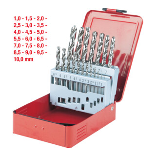 KS Tools HSS-G Spiralbohrer-Satz, Stahlblechkassette, 19-teilig 1-10mm