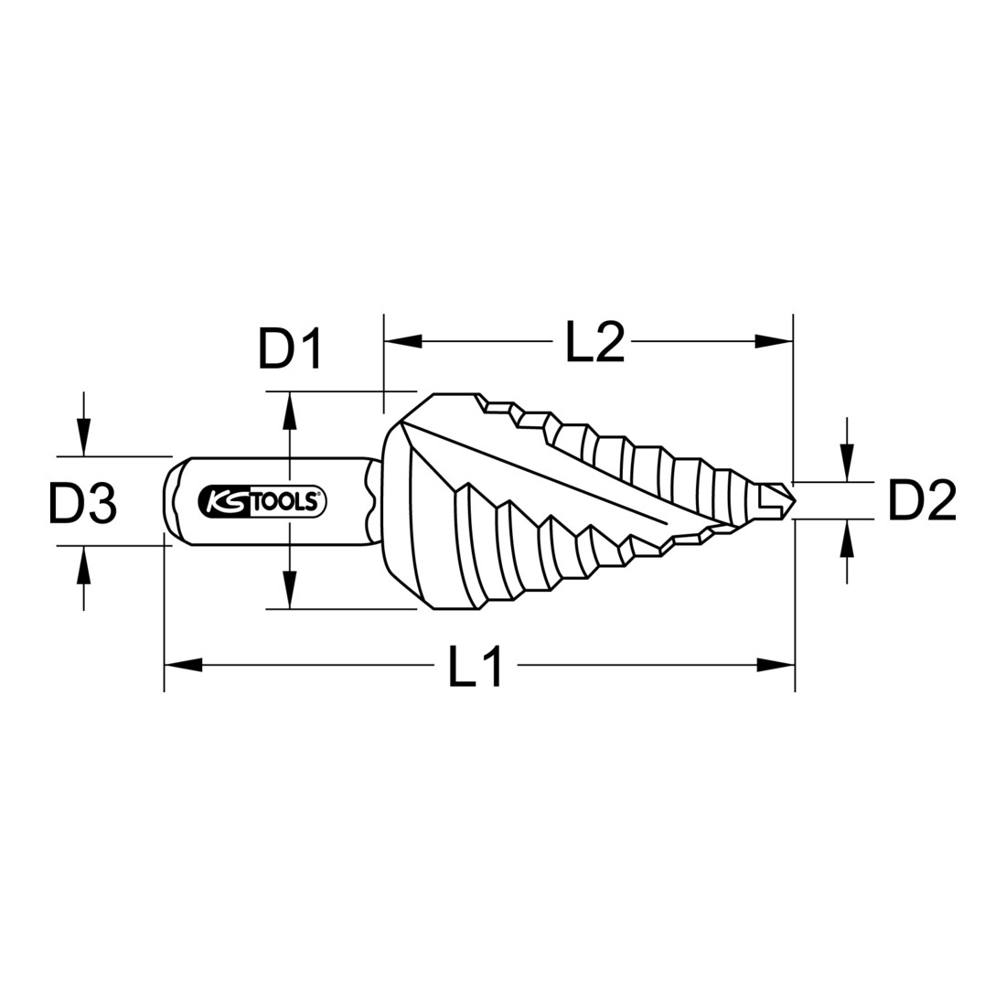 KS Tools HSS Stufenbohrer extra kurz,Ø 4-12mm, 9 Stufen