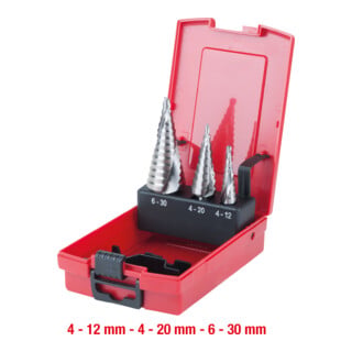 KS Tools HSS Stufenbohrer-Satz, Kunststoffkassette 3-teilig