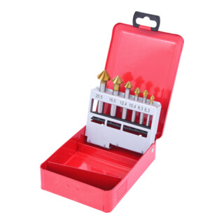 KS Tools HSS TiN conische ontbramingsverzinkboor set, plaatstaal koffer 6 delig