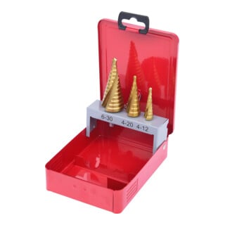 KS Tools HSS TiN Stufenbohrer-Satz, Stahlblechkassette 3-teilig