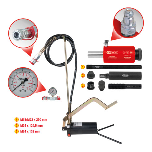 KS Tools Hydraulik-Einheit 16t, mit Hydraulik-Pumpe und Manometer, 15-tlg.