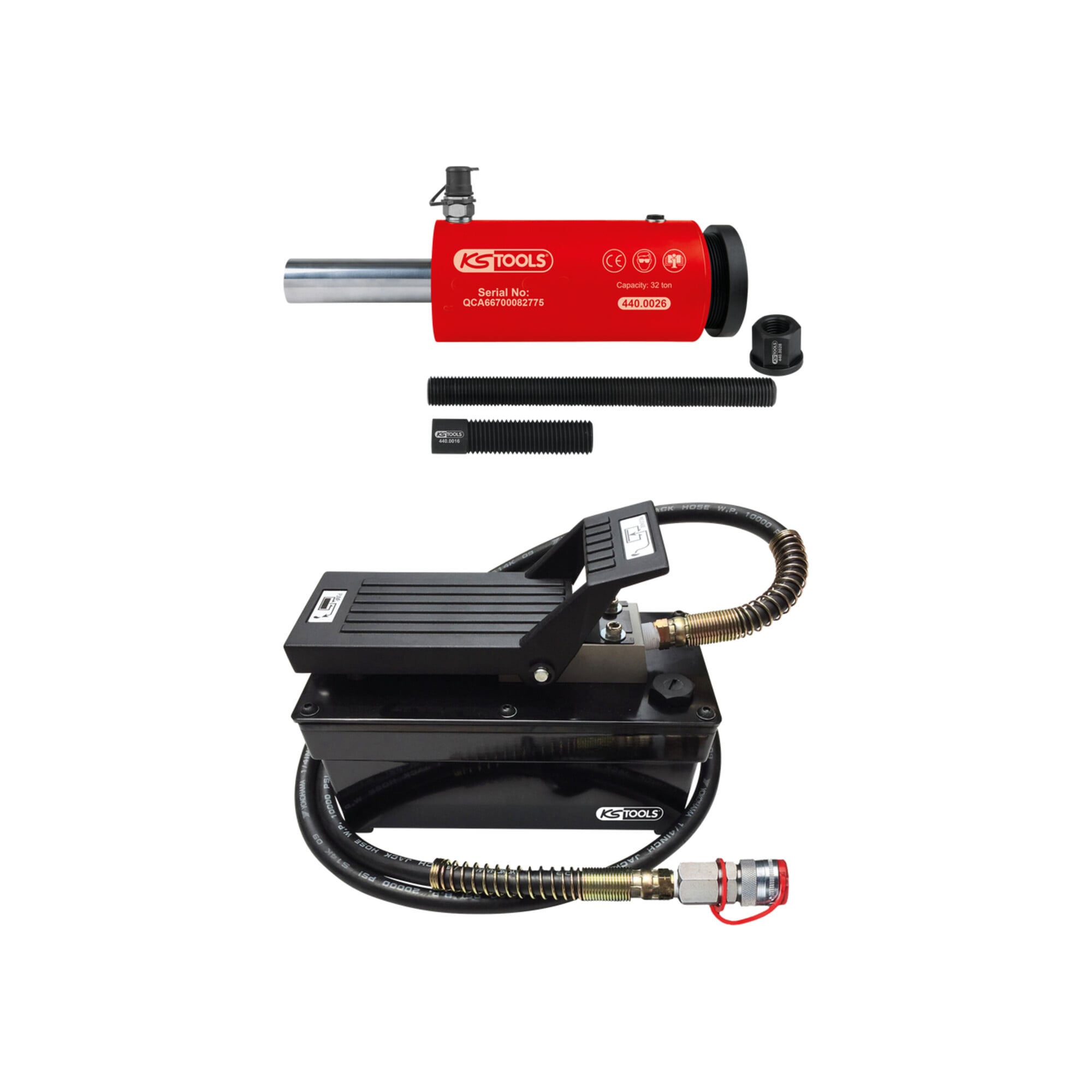 KS Tools Hydraulik-Einheit 32t, mit Luft-Hydraulik-Pumpe, 9-teilig