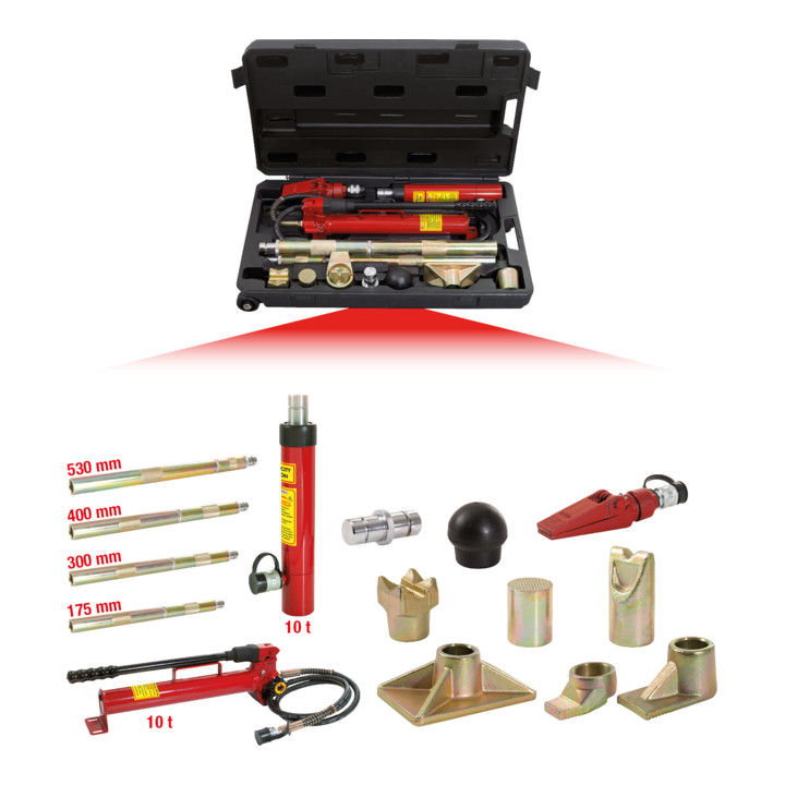 KS Tools hydraulische auto rechttrek gereedschap set 10t, 17 stuks.