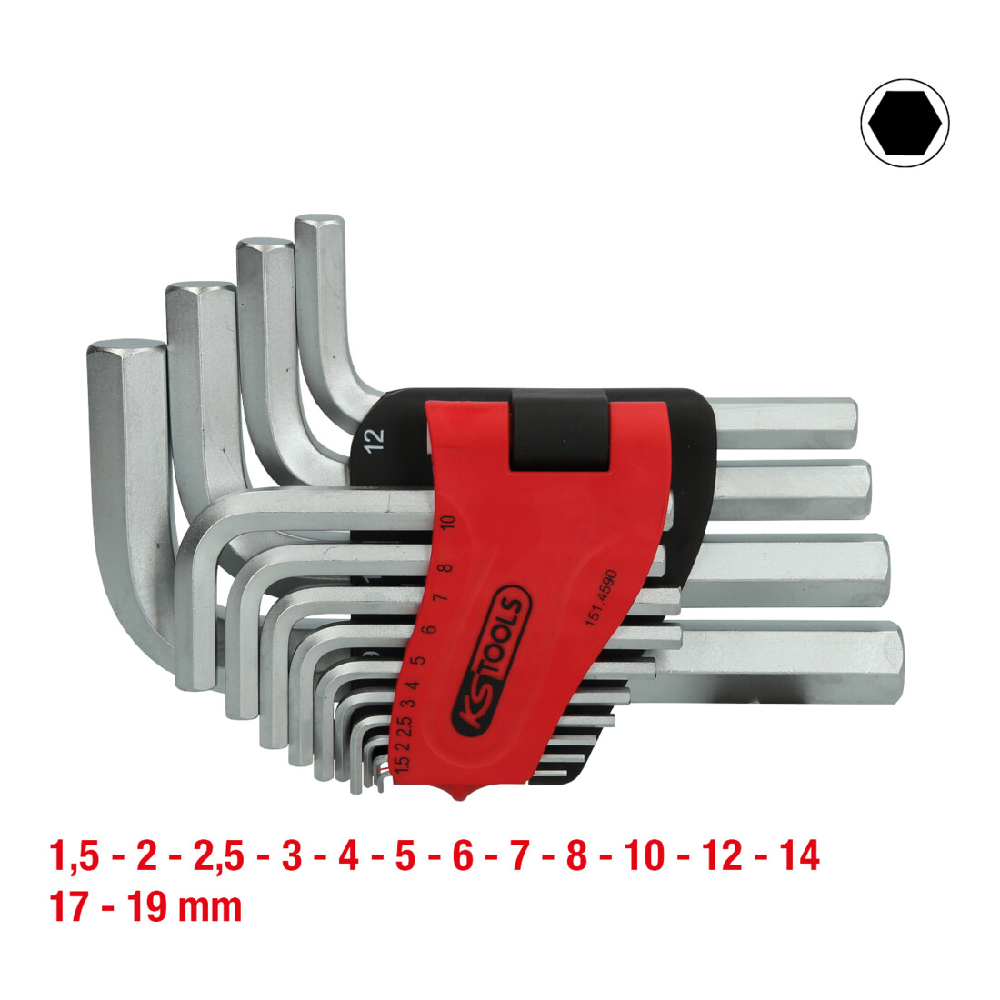 KS Tools inbussleutelset, in scharnierbare houder, 14 st. 1,5-19 mm