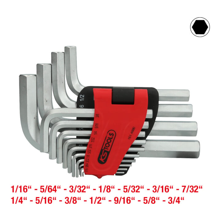 KS Tools inbussleutelset, in scharnierbare houder, 14 stuks. 1/16"-3/4".