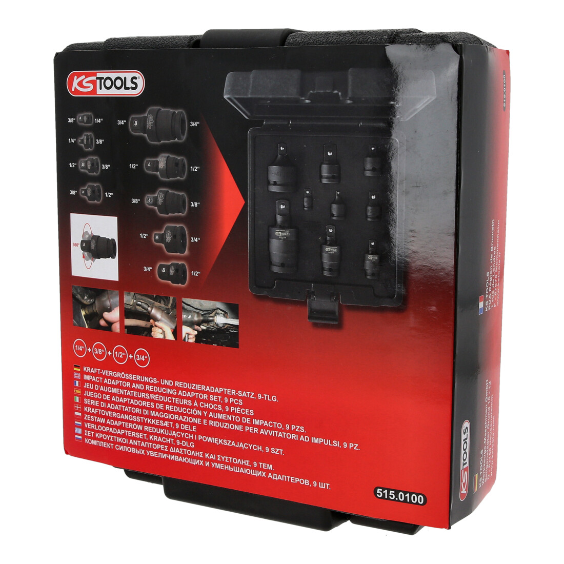 KS Tools Jeu d'augmentateurs/réducteurs à chocs, 9 pcs.